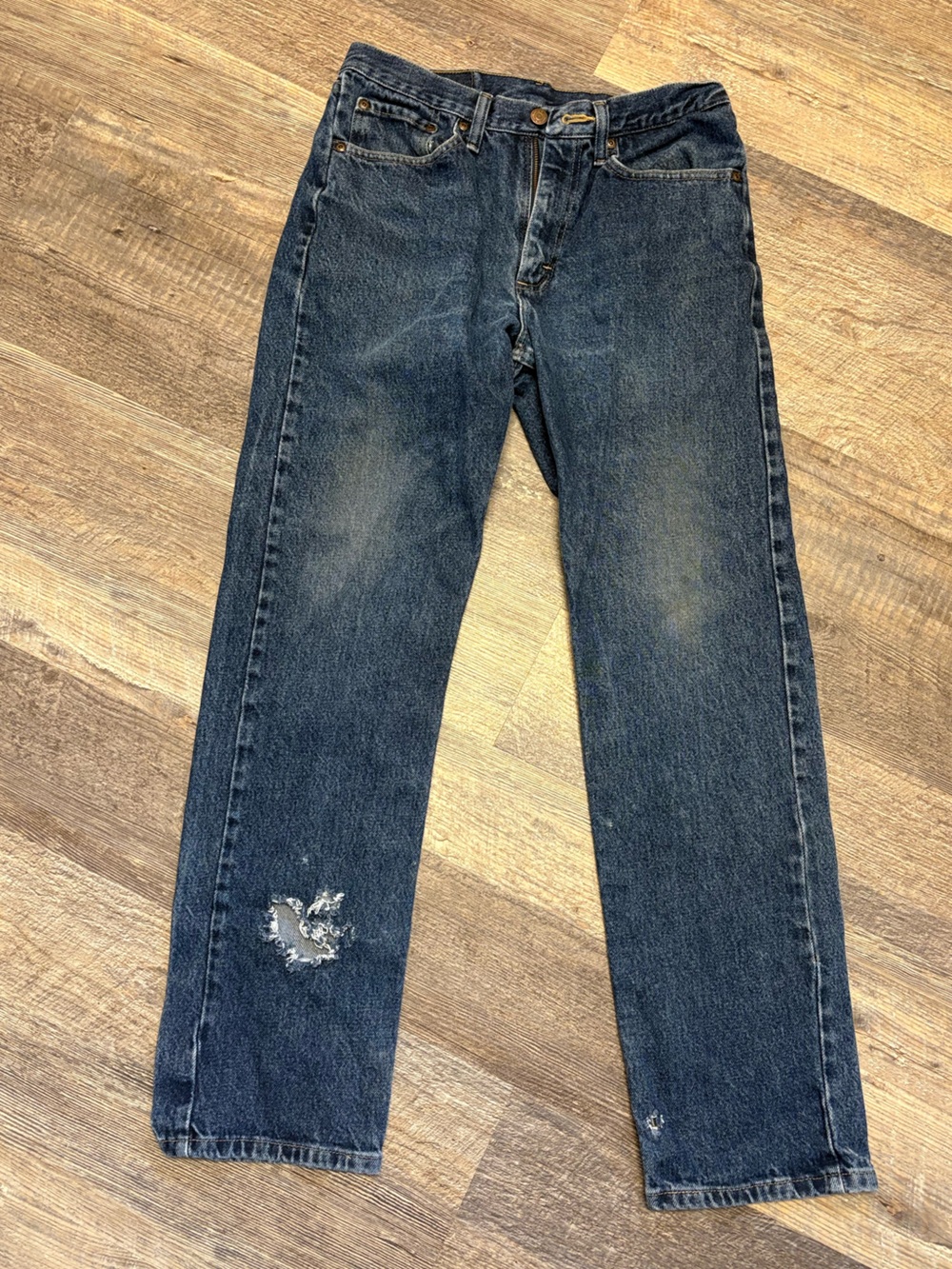 Wrangler Dark Blue Distressed Straight-Leg Jeans